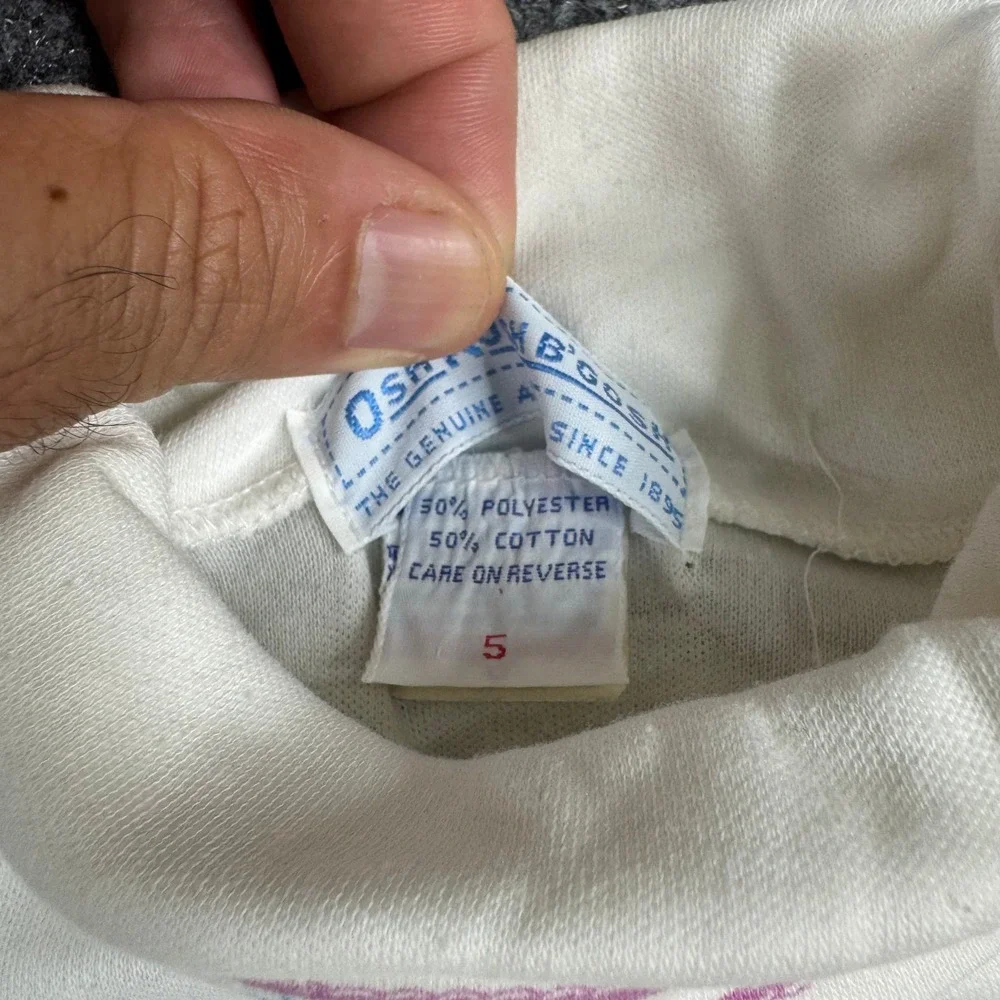 OshKosh B'gosh Turtleneck Girls Size 5 Cream Ruffle Shoulder Floral Trim Vintage